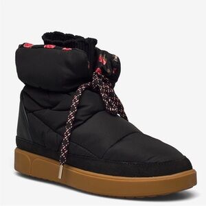 Kate Spade Floral and Scalloped Trimmed Black and Brown Winter Boots